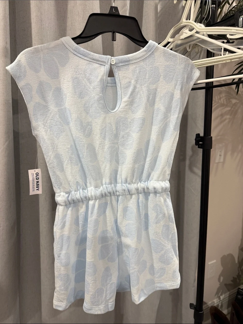 Old Navy Light Blue Textured Drawstring Romper